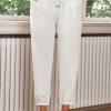 Women's White Solid Color Drawstring Smocked Waist Joggers