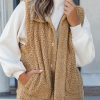 Women's Khaki Snap Button Sherpa Vest Jacket