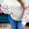 Apricot Plus Size Floral Print Raglan Bubble Sleeve Top