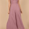 Women's Pink Spaghetti Strap Backless Wide-Leg Jumpsuit With Knot Detail