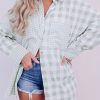 Women's Green Pink Mix Checked Patchwork Long Sleeve Shirt