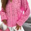 Pink Hollow Out Embroidered Floral Shirt