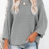 Gray Exposed Seam Ribbed Knit Dolman Top