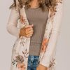 Apricot Floral Print Ribbed Knit Slim Fit Cardigan