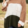 Khaki Color Block Tiered Knit Plus Size Sweater