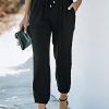 Women's Black Drawstring Joggers With Smocked Waist