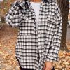 Black Plaid Print Chest Pockets Buttoned Tunic Shacket