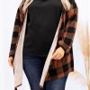 Women's Brown Plus Size Plaid Pattern Open Front Cardigan