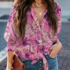 Purple Floral Print Button Up Puff Sleeve Shirt