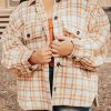 Women's Khaki Plus Size Plaid Jacket With Flap Pockets - Stylish And Versatile