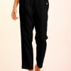 Black Button Flap Pocket High Waisted Linen Pants