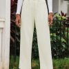 Women's Beige Corduroy High Waist Straight Leg Pants