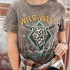 Brown Vintage Bull Head Graphic Western Fashion T Shirt