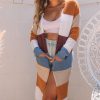 Multicolor Colorblock Open Front Long Knit Cardigan