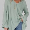 Green Ribbed Bell Sleeve Top With Expose Seam Detail