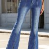 Blue Exposed Seam Split Flare Jeans For Women