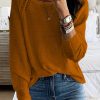 Brown Long Sleeve Cutout Shoulder Relaxed Sweater