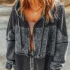 Gray Waffle Patchwork Vintage Washed Hooded Jacket