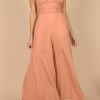 Women's Orange Spaghetti Straps Backless Knot Wide-Leg Jumpsuit