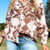 White Western Aztec Pattern Button Flap Pocket Shirt