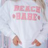 Women's White BEACH BABE Slogan Graphic Casual Sweatshirt