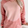 Pink Bleached Round Neck Pullover Sweatshirt