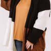 Women's Brown Plus Size Color Block Cardigan, Open Front, Daily Casual Style