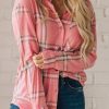 Pink Button Front Plaid Print Shirt