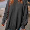 Black Drop Shoulder Ribbed Trim Oversized Sweatshirt