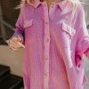 Pink Plus Size Waffle Knit Exposed Seam Shirt