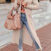 Women's Apricot Open Front Pocketed Duster Cardigan With Slits