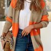 Orange Colorblock Ribbed Knit Cardigan