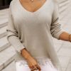 Women's Khaki Lightweight Knit Fringe Hem Sweater