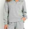 Women's Gray Ribbed Zipper Sweatshirt And High Waist Shorts Set