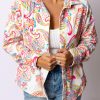 White Paisley Pattern Print Buttoned Corduroy Shacket