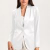 White Collared Neck Single Breasted Blazer With Pockets