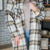 Multicolor Plus Size Plaid Pocketed Side Slit Shacket