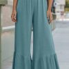 Women's Sky Blue High Waist Ruffled Wide-Leg Pants