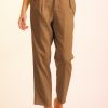 Brown Button Flap Pocket High Waisted Linen Pants