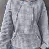 Gray Lattice Textured Kangaroo Pocket Drawstring Hoodie