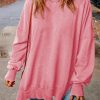 Pink Drop Shoulder Ribbed Trim Oversized Sweatshirt