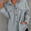 Women's Gray Lattice Texture Retro Flap Pocket Button Shacket