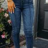 Blue Seamed High Waist Skinny Fit Jeans