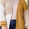 White Color Block Knitted Open Front Plus Size Cardigan