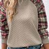 Apricot Plaid Raglan Sleeve Sweatshirt