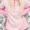 Women's Pink Striped Tweed Patchwork Button Casual Hoodie