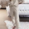 Beige Long Sleeve Top And Drawstring Pants Lounge Outfit