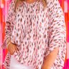 Pink Printed 3/4 Dolman Sleeve Plus Size Blouse - Casual And Comfy