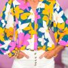 Multicolor Floral V Neck Lantern Sleeve Blouse For Women