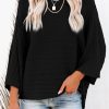 Black Exposed Seam Ribbed Knit Dolman Top